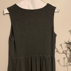 Long flowy grey dress.